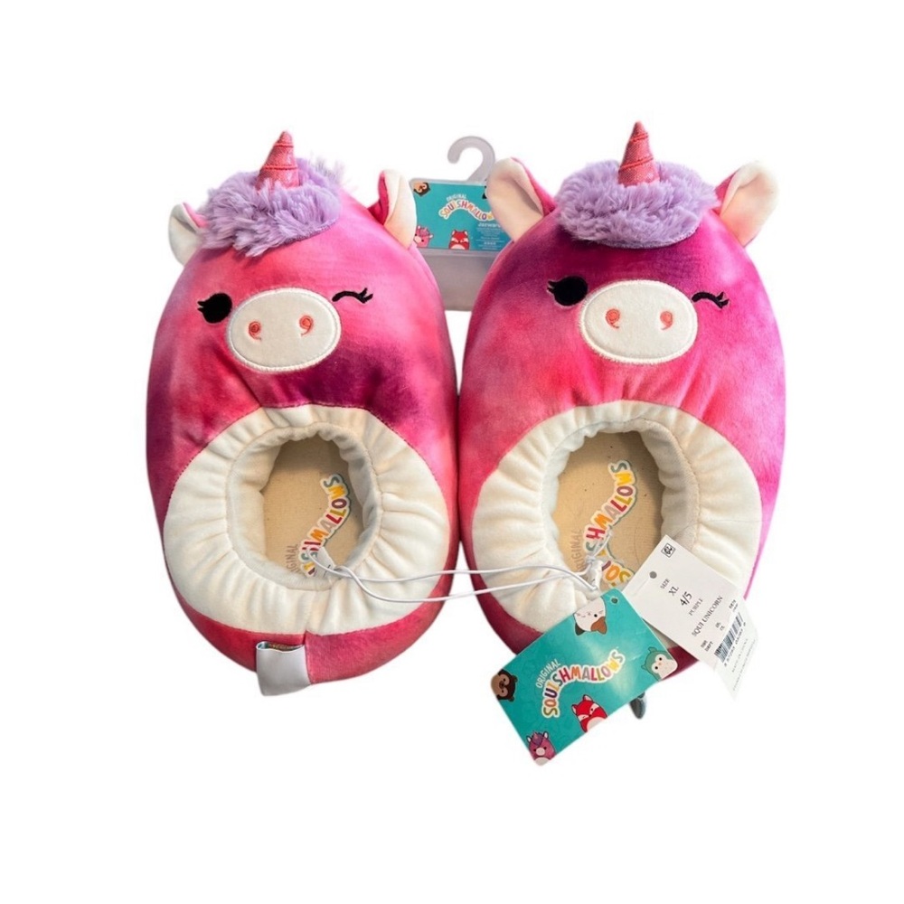 Squishmallow Lola the Unicorn plush Slippers -berry purple size XL / 4/5 NWT
